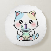 Chat Adorable avec Boisson – Coussin de Lancer
