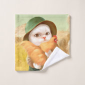 Chat adorable avec Hen à la ferme (Gant de toilette)