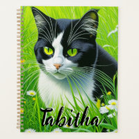 Chat adorable personnalisé dans un champ de margue
