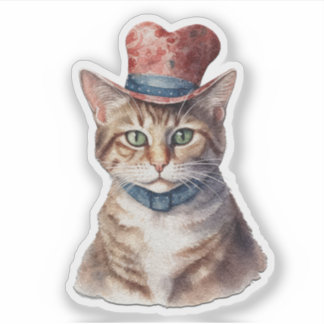 Chat Adorable Portant un Chapeau - Autocollant de