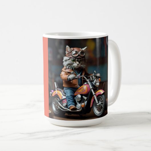 Chat adorable sur moto Mug café (Devant droit)