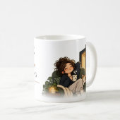 Chat amateur de livres confortable et mug à café d (Devant droit)