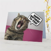 CHAT AMUSANT CHANTER HEUREUSE Carte de voeux d'ann (Fleur jaune)