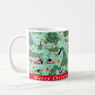 Chat amusant et arbre de Noël Mug de café personna