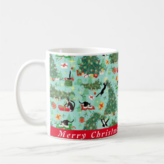 Chat amusant et arbre de Noël Mug de café personna (Gauche)