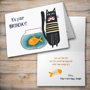Chat amusant et carte d'anniversaire de poisson