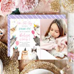 Chat Anniversaire Invitation Kitten Party Pawty Gi
