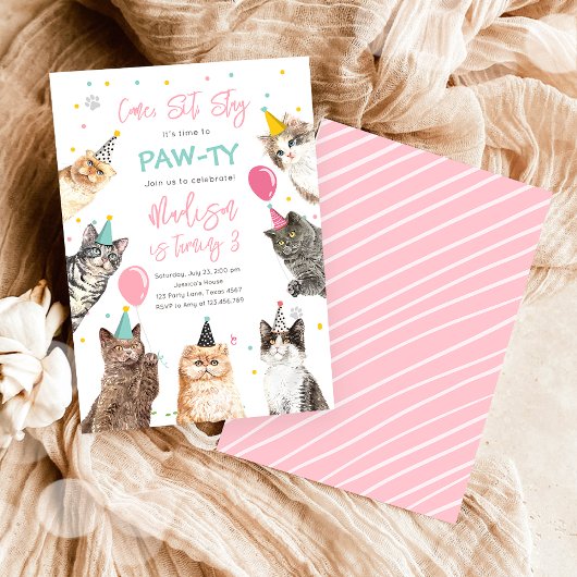 Chat Anniversaire Invitation Kitten Party Pawty Gi