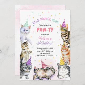 Chat Anniversaire Invitation Kitten Party Pawty Gi