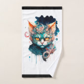 Chat aquarelle en style steampunk (Serviette à main)
