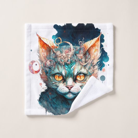 Chat aquarelle en style steampunk (Gant de toilette)
