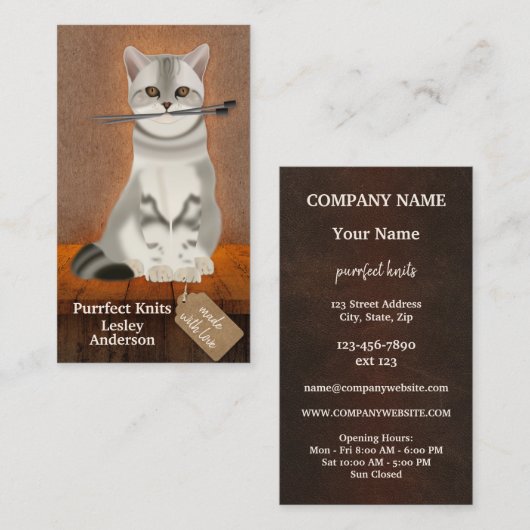 Chat artisanal Carte de visite de détail de Knit h (Devant / Derrière)