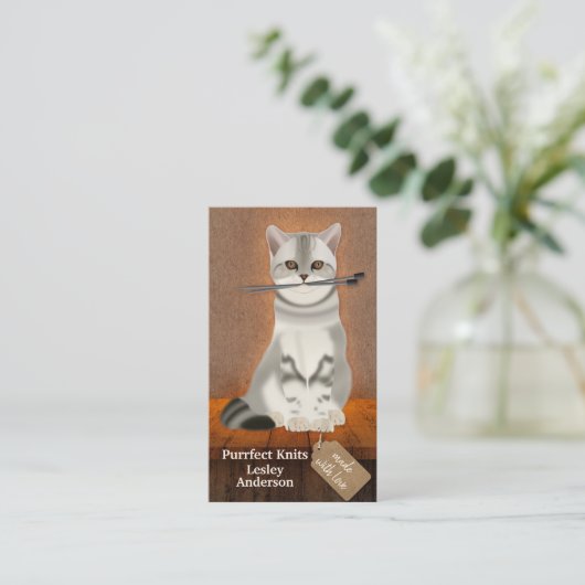 Chat artisanal Carte de visite de détail de Knit h (Debout devant)
