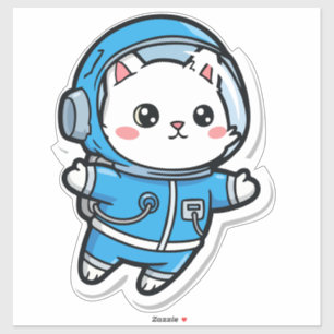 Chat Astronaute Mignon Kawaii Autocollant 14x14
