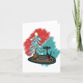 Chat atomique avec carte de voeux Arbre de Noël