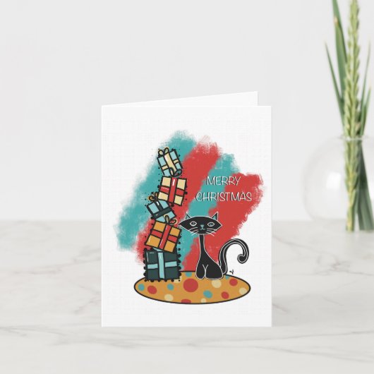 Chat atomique avec présente carte de Noël (Devant)