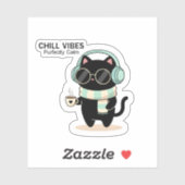 Chat autocollant « Chill Vibes » – Joli chat noir (Feuille)