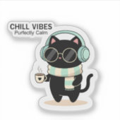 Chat autocollant « Chill Vibes » – Joli chat noir (Devant)