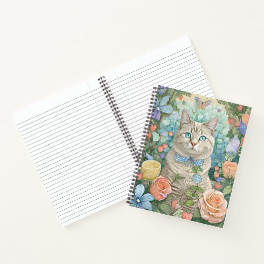 Chat aux yeux bleus avec cahier de fleurs (Intérieur)