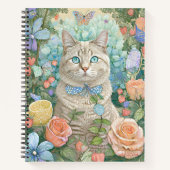 Chat aux yeux bleus avec cahier de fleurs (Devant)