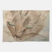 Chat aux yeux verts Serviette de thé (Horizontal)