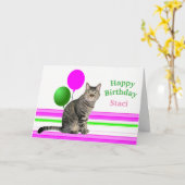 Chat avec ballons Carte d'anniversaire pour enfant (Fleur jaune)