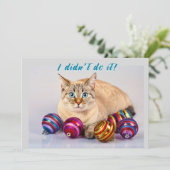 Chat avec boules de Noël Deux faces Carte de Noël (Debout devant)