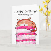 Chat avec carte d'anniversaire de gâteau (Fleur jaune)