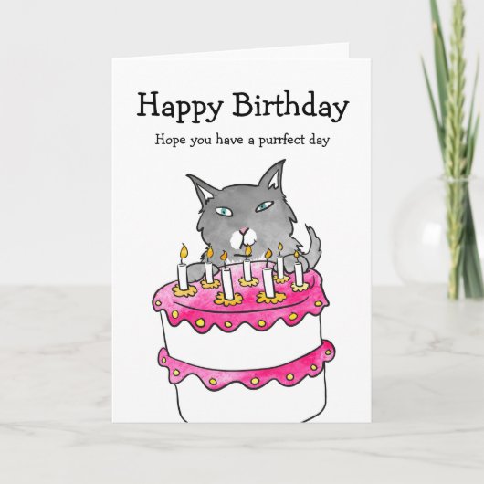 Chat avec carte d'anniversaire de gâteau (Devant)