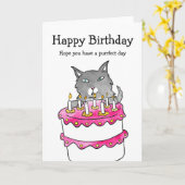 Chat avec carte d'anniversaire de gâteau (Fleur jaune)