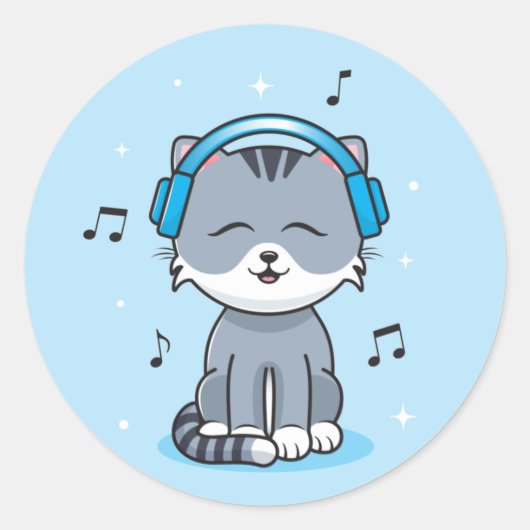 Chat avec casque / Stickers (Devant)