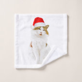 Chat avec Casquette Père Noël (Gant de toilette)