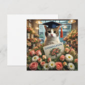 Chat avec fleur avec carte Félicitations (Devant / Derrière)