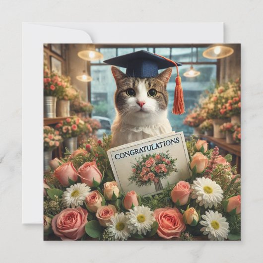 Chat avec fleur avec carte Félicitations (Devant)