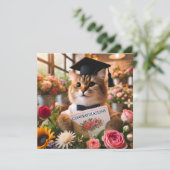 Chat avec fleur avec carte Félicitations (Debout devant)