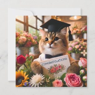 Chat avec fleur avec carte Félicitations
