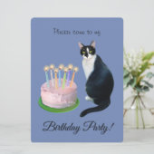 Chat avec gâteau Anniversaire Fête Invitation (Debout devant)