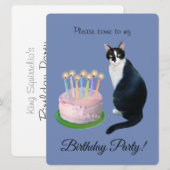 Chat avec gâteau Anniversaire Fête Invitation (Devant / Derrière)