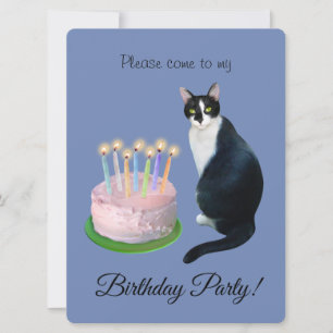 Chat avec gâteau Anniversaire Fête Invitation