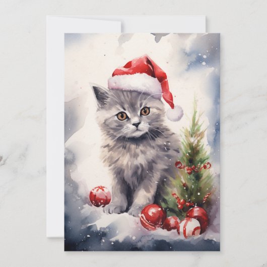 Chat avec la carte de Noël de Santa Hat (Devant)