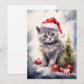 Chat avec la carte de Noël de Santa Hat (Devant / Derrière)