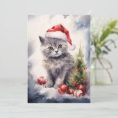 Chat avec la carte de Noël de Santa Hat (Debout devant)