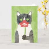 Chat avec la carte de note de fleur (Fleur jaune)