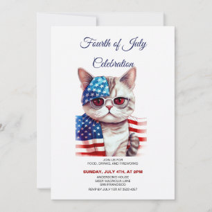 Chat avec lunettes 4 juillet Invitations