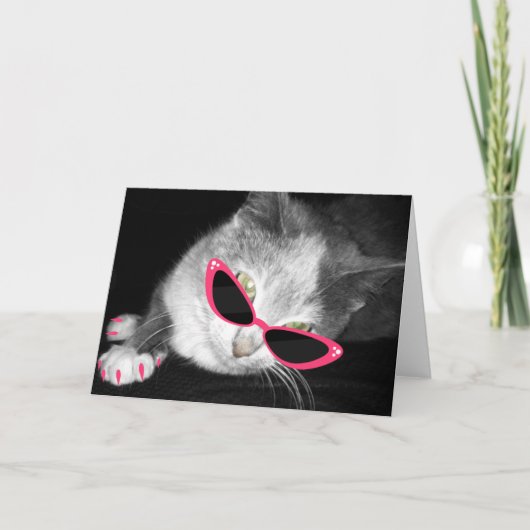 Chat Avec Lunettes De Soleil Rose & Claws Carte De (Devant)