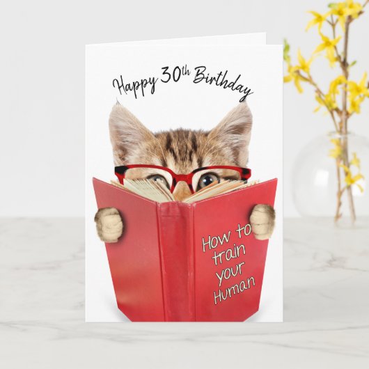 Chat avec lunettes et Red Book Carte d'anniversair (Fleur jaune)