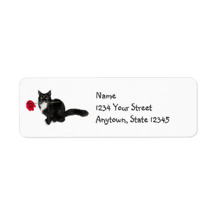 Chat avec Rose Rouge Étiquettes d'adresse de retou