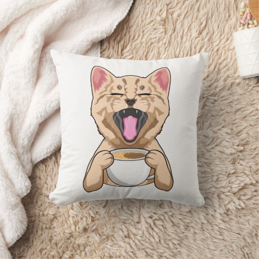 Chat avec tasse de coussin de café (Couverture)