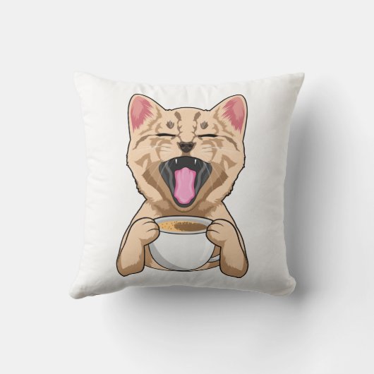 Chat avec tasse de coussin de café (Verso)