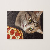 Chat avec un puzzle de pizza (Horizontal)